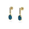 Náušnice s topazem London blue a brilianty na šroubek NK21007 (Materiál Bílé zlato 14kt)
