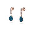 Náušnice s topazem London blue a brilianty na šroubek NK21007 (Materiál Bílé zlato 14kt)