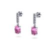 Náušnice s růžovým safírem a brilianty na šroubek NK21007 (Materiál Bílé zlato 14kt)