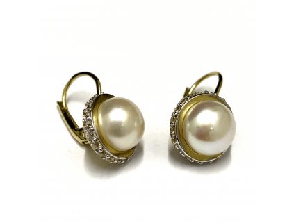 Zlaté náušnice s perlou a zirkony 201.00002