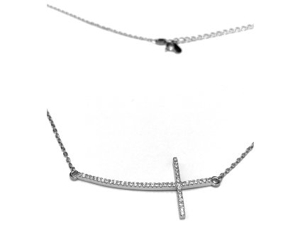 Stříbrný náhrdelník zirkonový ležatý křížek 010.AGS1165