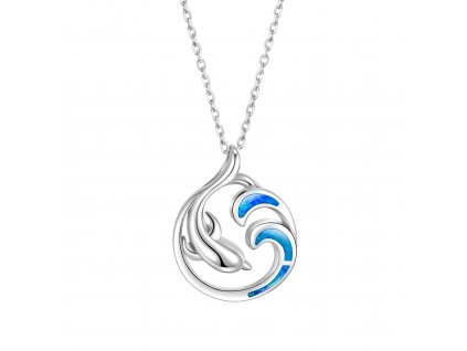 Stříbrný náhrdelník s tyrkysovým opálem delfín 42+3