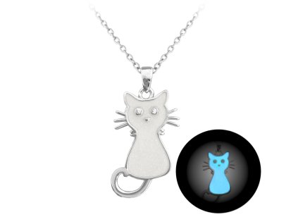 Stříbrný náhrdelník svítící bílá kočka
