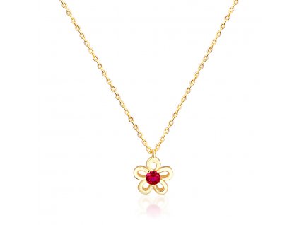 Stříbrný náhrdelník kytička s červeným kamínkem pozlacený