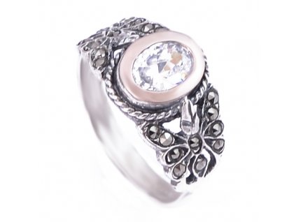Prsten z portugalského stříbra s markazity a zirkonem 1AF7863-02