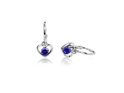 Zlaté náušnice srdíčka se syntetickým safírem 080.00167