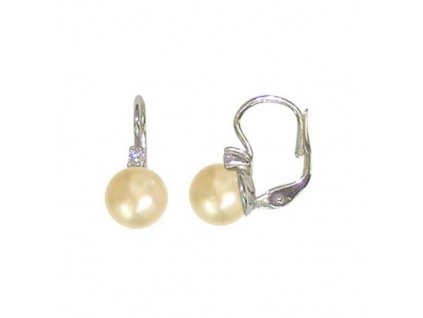 Stříbrné náušnice s perlou v meruňkové barvě se zirkonem 201.00014