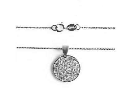 Stříbrný náhrdelník kulatý přívěs se zirkony a řetízkem Beneto AGS118/45 010.00062