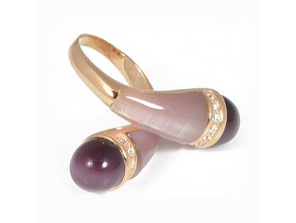Stříbrný prsten zlacený s fialovými kameny 061.00001