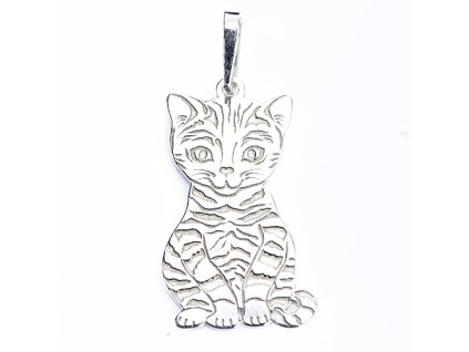 Stříbrný přívěsek kočka s rytinkou PA0546