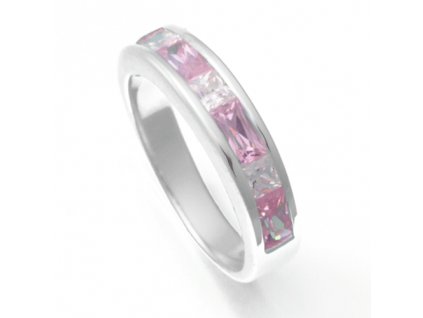 Stříbrný prsten růžovo-bílé kameny 031.00006
