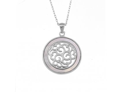 Stříbrný náhrdelník květ s perletí AGS524
