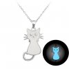 Stříbrný náhrdelník svítící bílá kočka