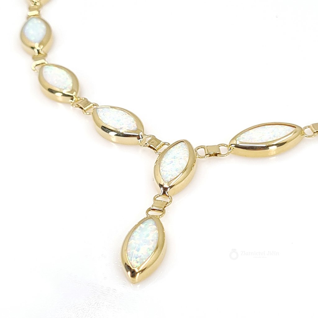 Zlatý náhrdelník se syntetickými opály