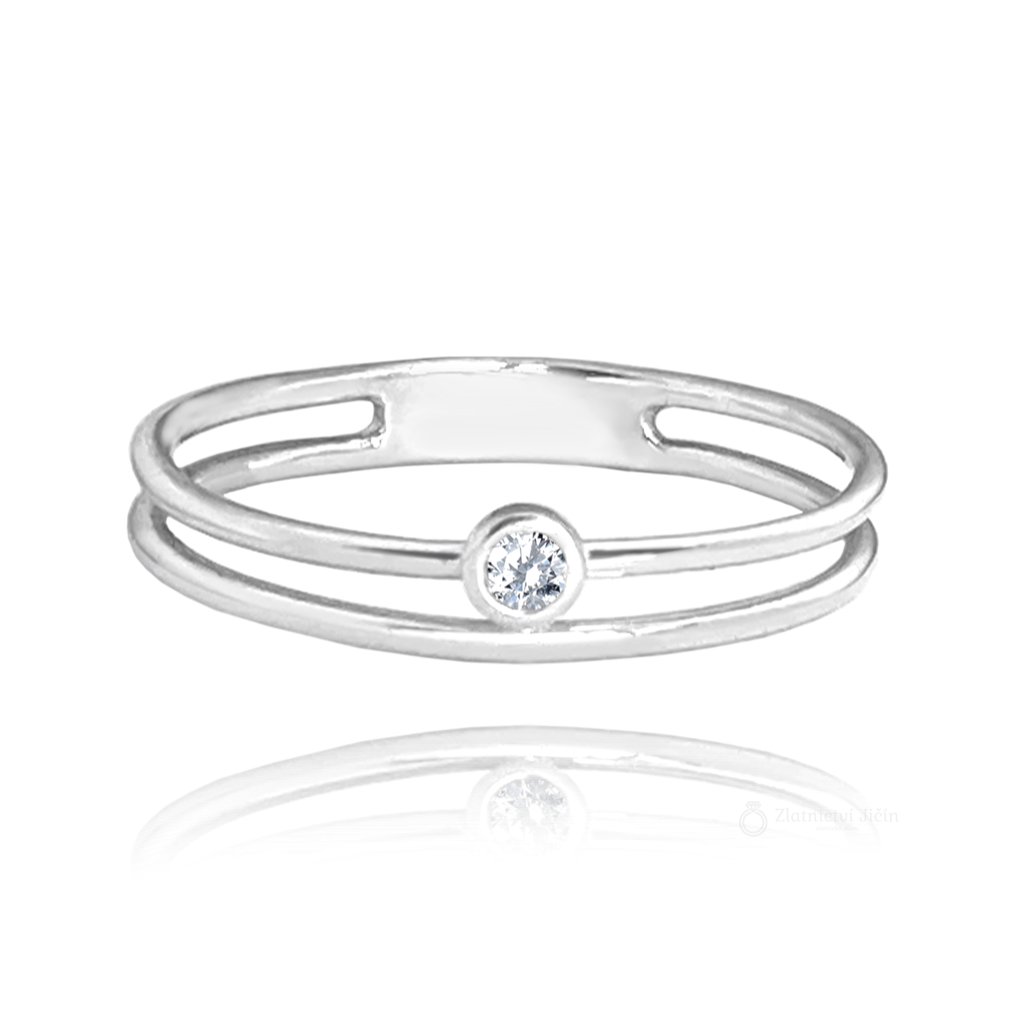 MINET Dvojitý stříbrný prsten s bílým zirkonem