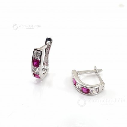 Zlaté náušnice se syntetickými rubíny a kubickými zirkony