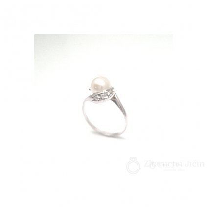 Zlatý prsten s bílou perlou a kubickými zirkony
