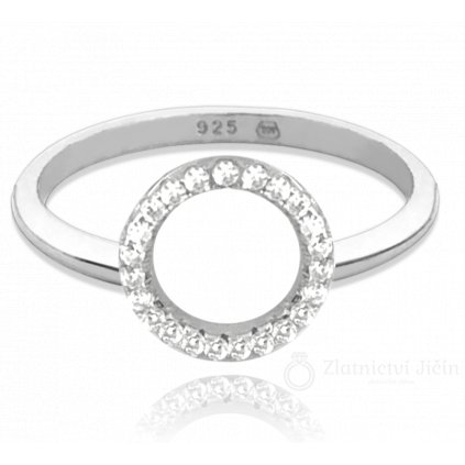 MINET Stříbrný prsten KROUŽEK s bílými zirkony (Velikost prstenu: 63)