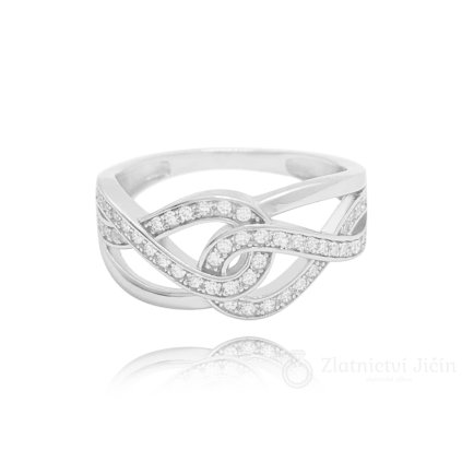 MINET Stříbrný prsten s bílými zirkony (Velikost prstenu: 66)