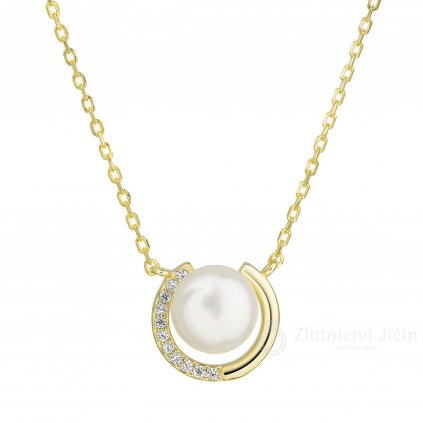 Stříbrný pozlacený náhrdelník s říční perlou