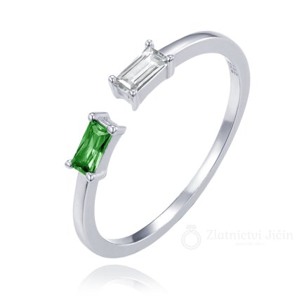 MINET Elegantní stříbrný prsten s bílým a zeleným zirkonem (Velikost prstenu: 58)