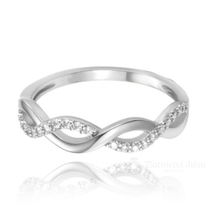 MINET Překřížený stříbrný prsten s bílým zirkonem (Velikost prstenu: 51)