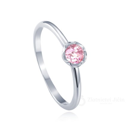 MINET Dětský stříbrný prsten kytička s růžovým zirkonem (Velikost prstenu: 54)