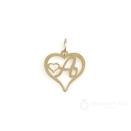 Zlatý přívěsek PÍSMENO A v srdíčku