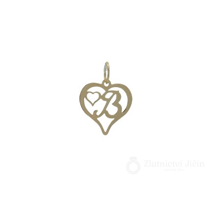 Zlatý přívěsek PÍSMENO B v srdíčku