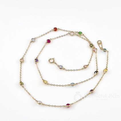 Zlatý řetízek s barevnými kameny