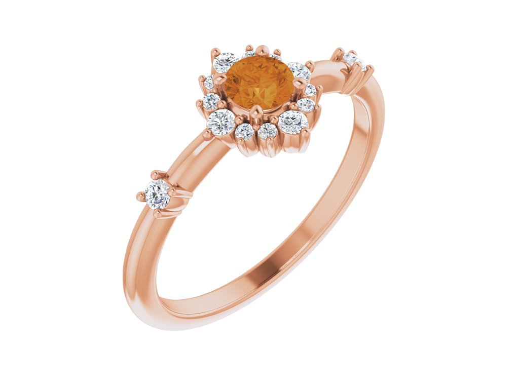 diamantovy prsten s citrínem ruzove zlato 72088 zlatnicke studio salaba zlatnictvi