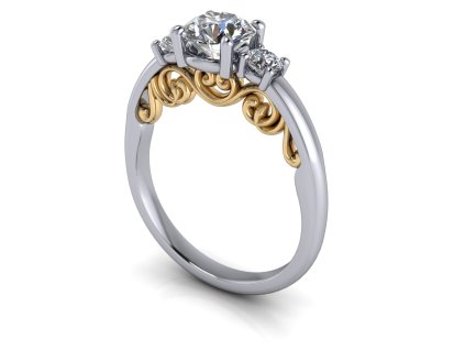zasnubni prsten BELLA s lab grown diamantem moissanitem bicolor bile a zlute zlato 6,00mm zlatnicke studio salaba zlatnictvi
