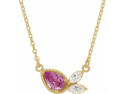 diamantový náhrdelník s růžovým safírem PINK SAPPHIRE žluté zlato zlatnictvi salaba zlatnicke studio