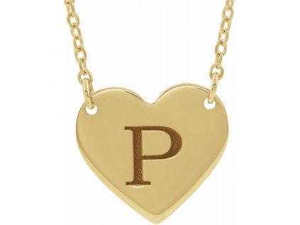 náhrdelník srdce s písmenem P žluté zlato zlatnictvi salaba zlatnicke studio