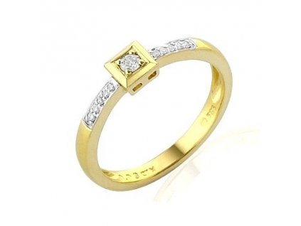 Briliantový prsten ze žlutého zlata se čtvercovou hlavou