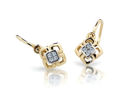 Čtverečkové dětské náušnice ND2240Z Diamonds ze žlutého zlata s brilianty  + krabička a čistící utěrka zdarma