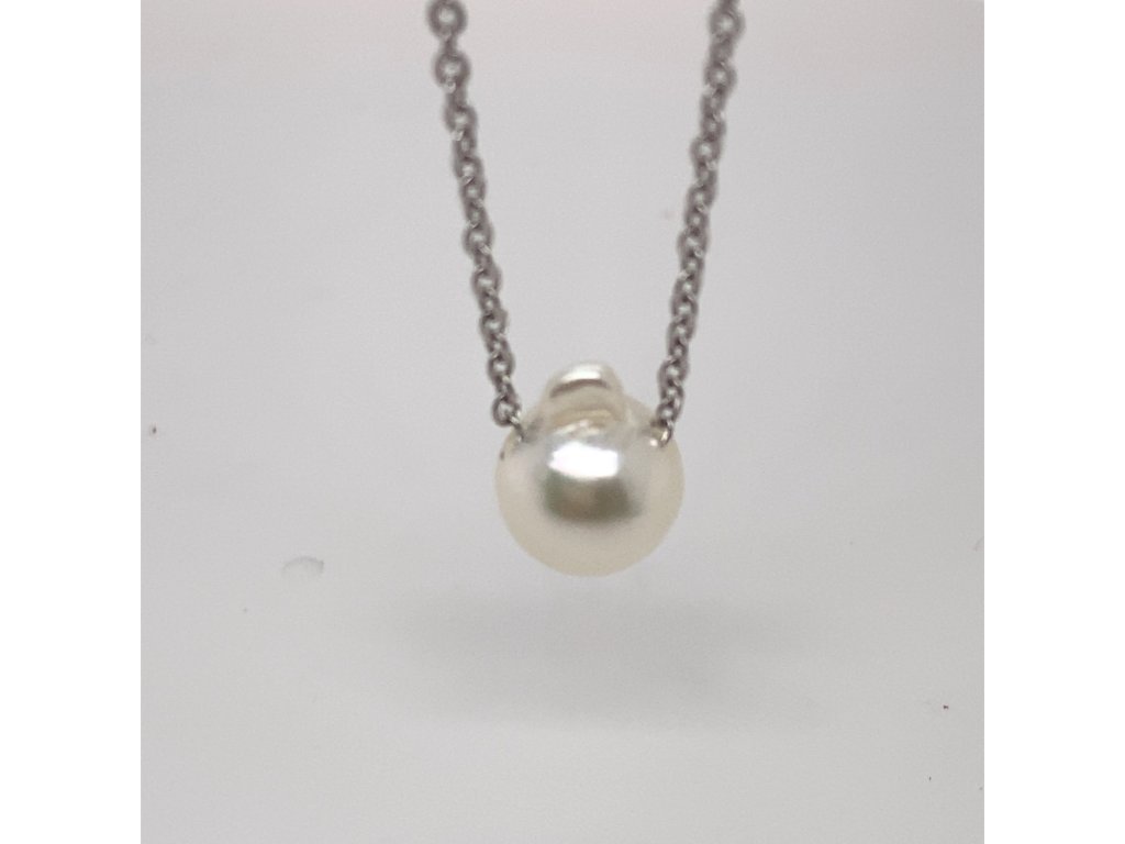 AKONAH3 řetízek z bílého zlata 45 cm s mořskou, bílou perlou AKOYA zlatnictvivymolovi.cz  #perla#bila#netradicni#tvar#originalni#darek#bile#zlato#gift#zlasky#