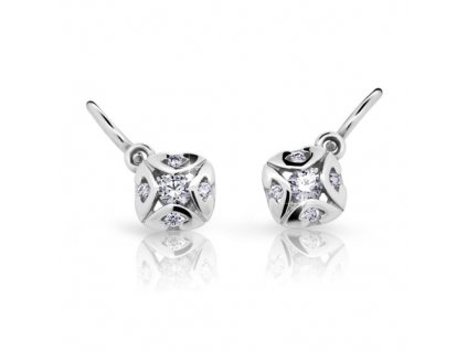 Dětské náušnice z bílého zlata s čirými zirkony CUTIE C2250  Dárková krabička zdarma