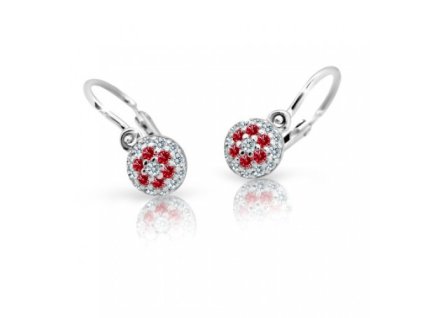 Dětské náušnice z bílého zlata s bílými a červenými zirkony CUTIE C2150  Dárková krabička zdarma