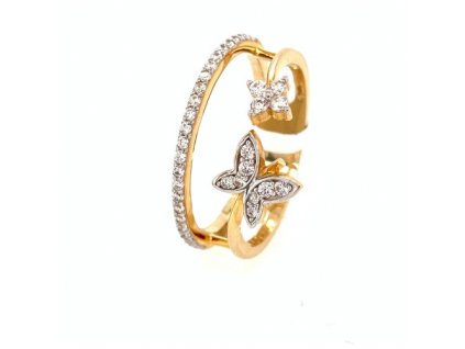 Dámský prsten ze žlutého a bílého zlata s motýlky ze zirkonů  Dárková krabička zdarma