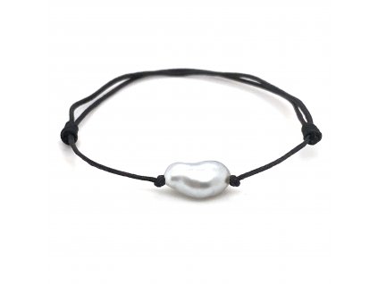 TAHPN16 náramek černá šňůrka s mořskou perlou KESHI z Tahiti zlatnictvivymolovi.cz  Dárková krabička zdarma