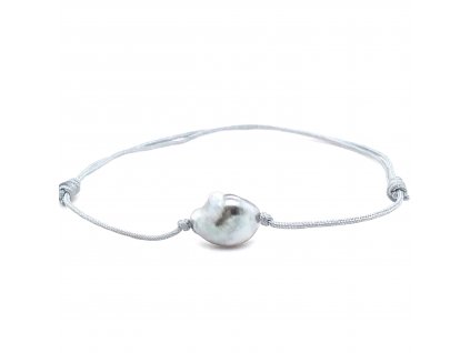 TAHPN22 náramek s perlou KESHI z Jižního moře na světle šedé šňůrce zlatnictvivymolovi.cz  #perla#jizni#more#svetleseda#snurka#unisex#top#darek#