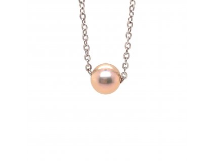 Sladkovodní perla růžově pudrové barvy na řetízku z bílého zlata  Dárková krabička i certifikát o pravosti perly zdarma
