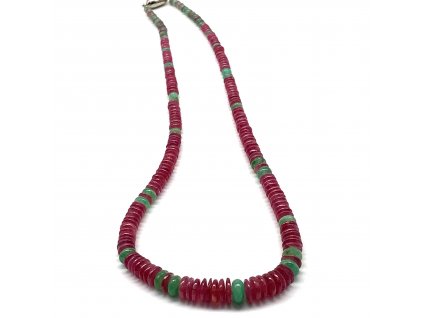 Náhrdelník s rubíny a smaragdy z Barmy 173 ct  Dárková krabička, certifikát o pravosti rubínů i smaragdů zdarma