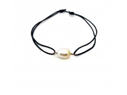 PJM33 Náramek černá textilní šňůrka s bílo-zlatou perlou z Jižních moří s růžovým zlatem zlatnictvivymolovi.cz  Dárková krabička i certifikát o pravosti perly zdarma