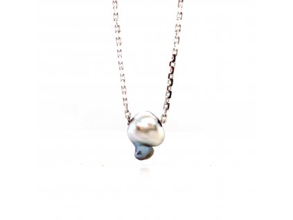 Keshi perla z Jižních moří bílo-modré barvy na řetízku z bílého zlata  Dárková krabička i certifikát o pravosti perly zdarma