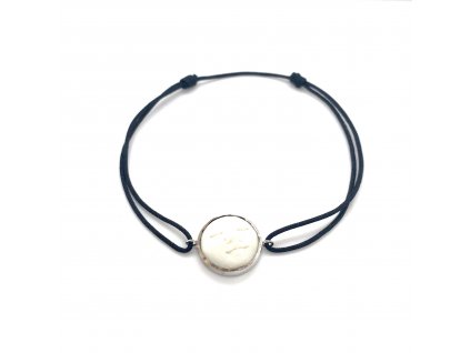 Náramek textilní šňůrka "tichá tvář" v bílém zlatě a Bone NAPK77  Dárková krabička zdarma