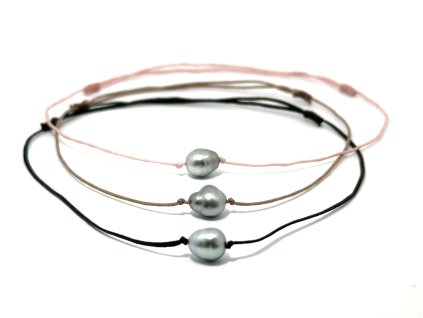 Náramek s mořskou perla keshi z Tahiti posuvná šňůrka unisex  Dárková krabička s certifikátem pravosti mořské perly zdarma