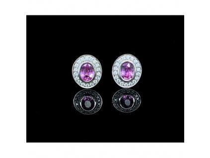 Briliantové náušnice s růžovým safírem v bílém zlatě  Certifikát pravosti briliantů a safírů a dárková krabička zdarma