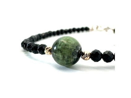 Náramek turmalín, spinely a žluté zlato  Dárková krabička i certifikát pravosti kamenů zdarma